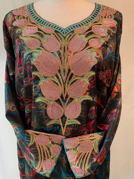 Luxurious Digital Print Silk Jalabiya