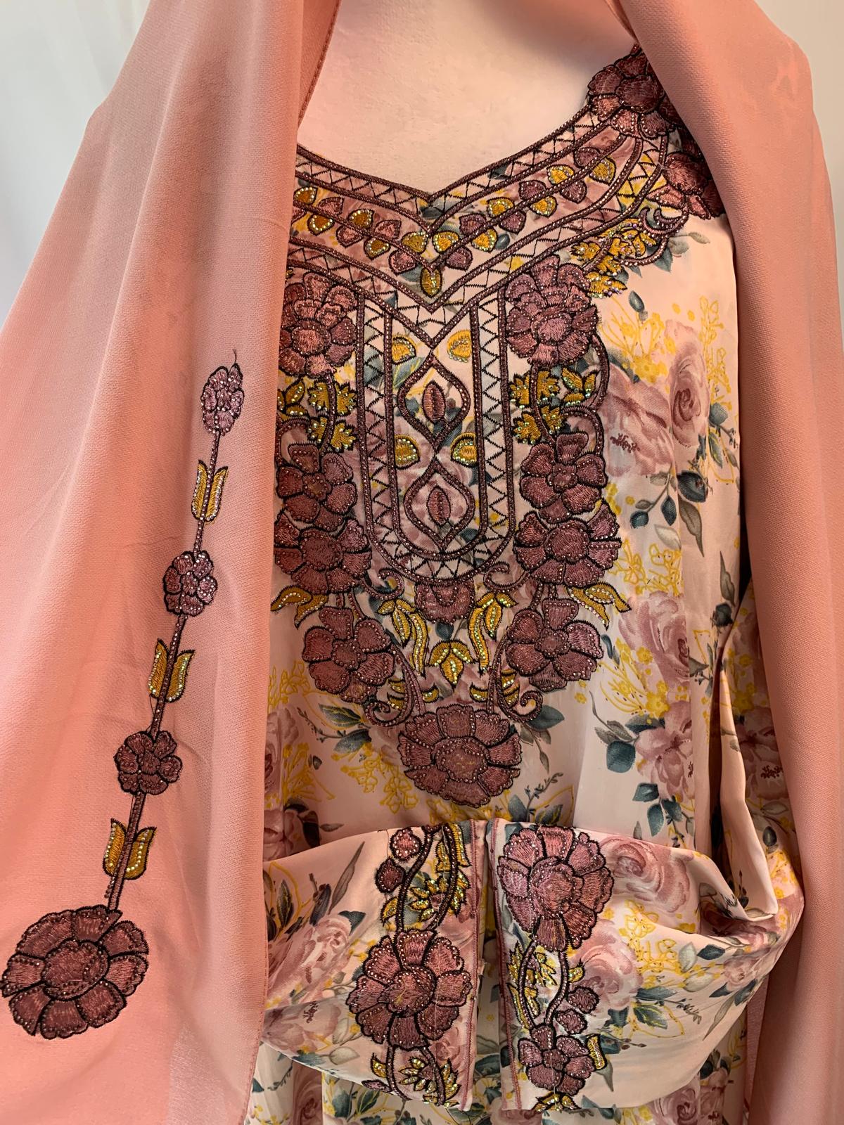 Silk Jalabiya with Matching Hijab - Complete Elegant Look