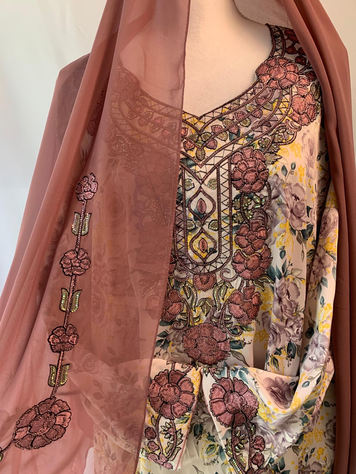 Silk Jalabiya with Matching Hijab - Complete Elegant Look